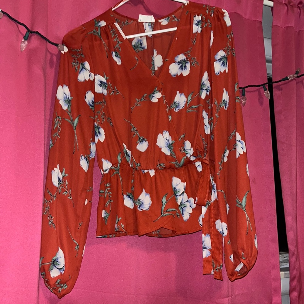 Orange dress shirt with floral